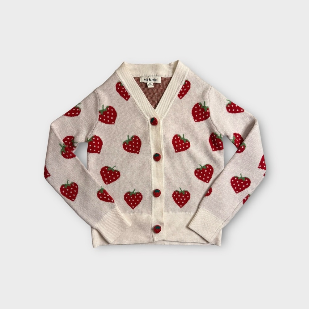 Nik & Leksi Strawberry Pattern Cardigan